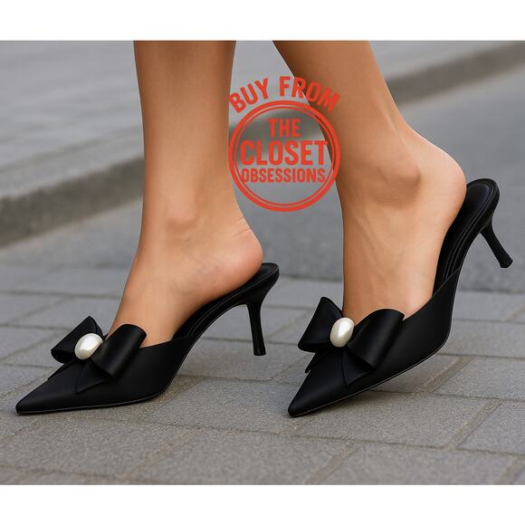 ZARA Embellished Bow Satin Heels NWT | Black | Size 6.5 - Picture 3 of 16